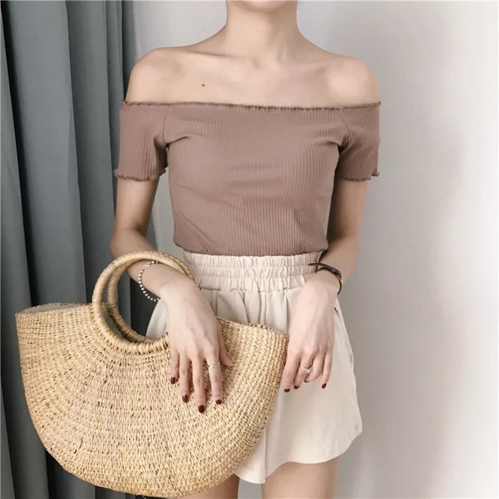 🌸NWT🌸 Nude Ribbed Off The Shoulder Top - Picture 2 of 3
